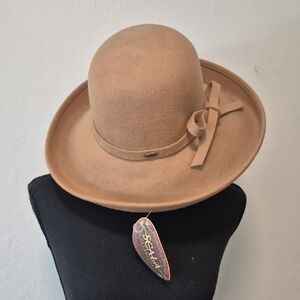 NWT Scala Hand Made Since 1921 100% Wool Hat Camel w Ribbon One Size
